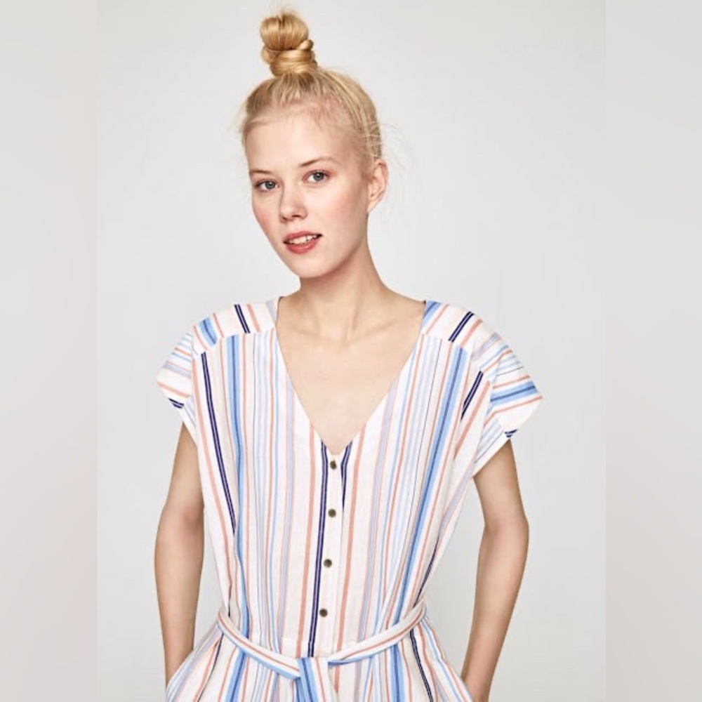 Pepe Jeans Querina Linen Blend Striped Wide Leg Jumpsuit XS Boho Coastal Summer - Picture 10 of 13